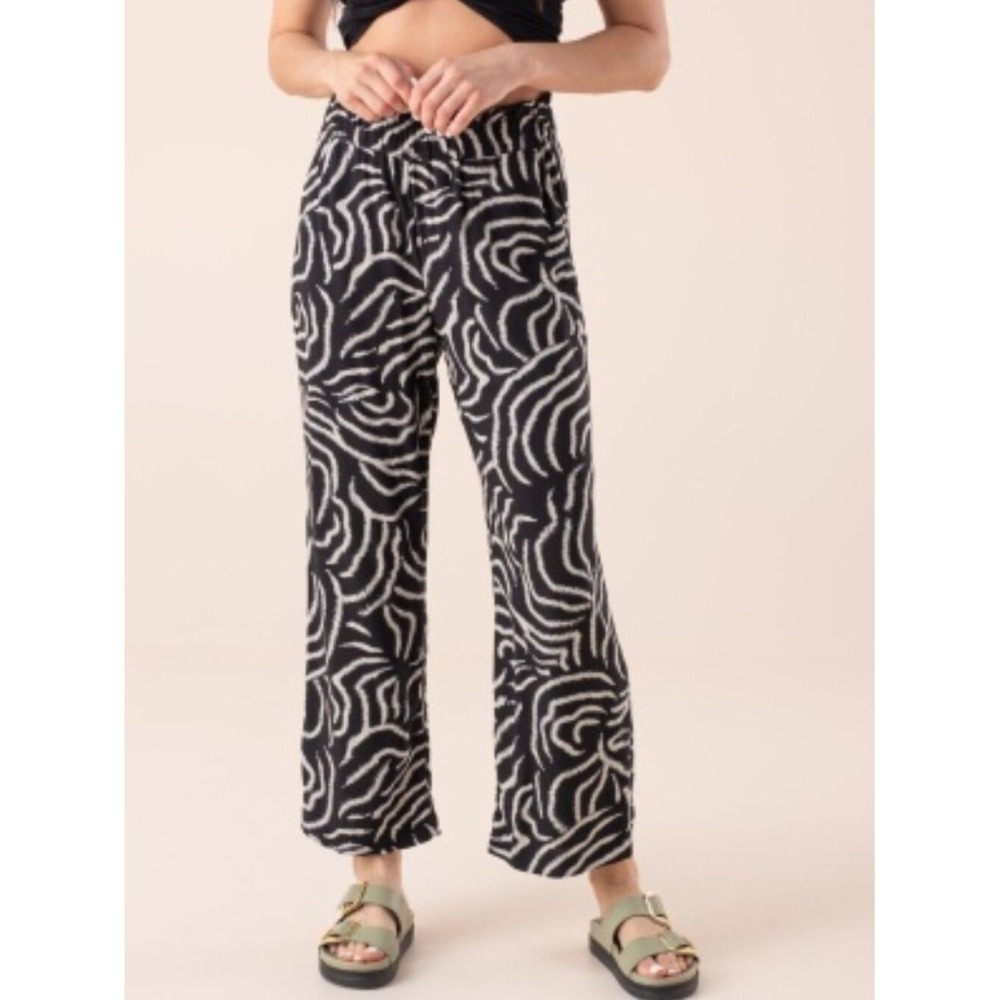 Tom Tailor Sz M Pull On Wide Leg Straight Pants Elastic Waist with Pockets